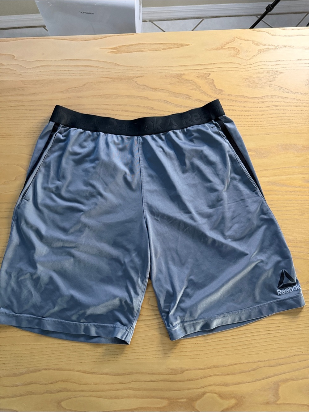 Reebok Men's Slate Blue Athletic Shorts with Black Waistband